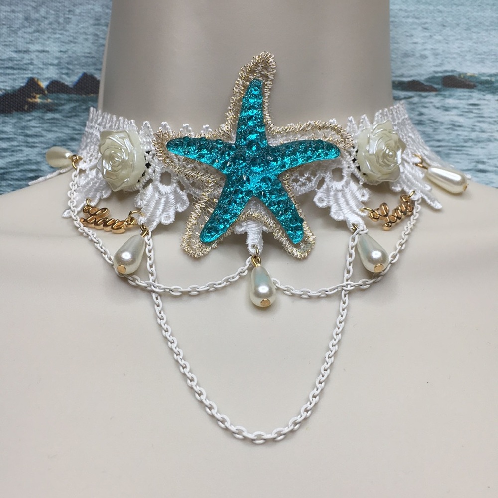 Starfish White Lace Necklace - Picture 1 of 8